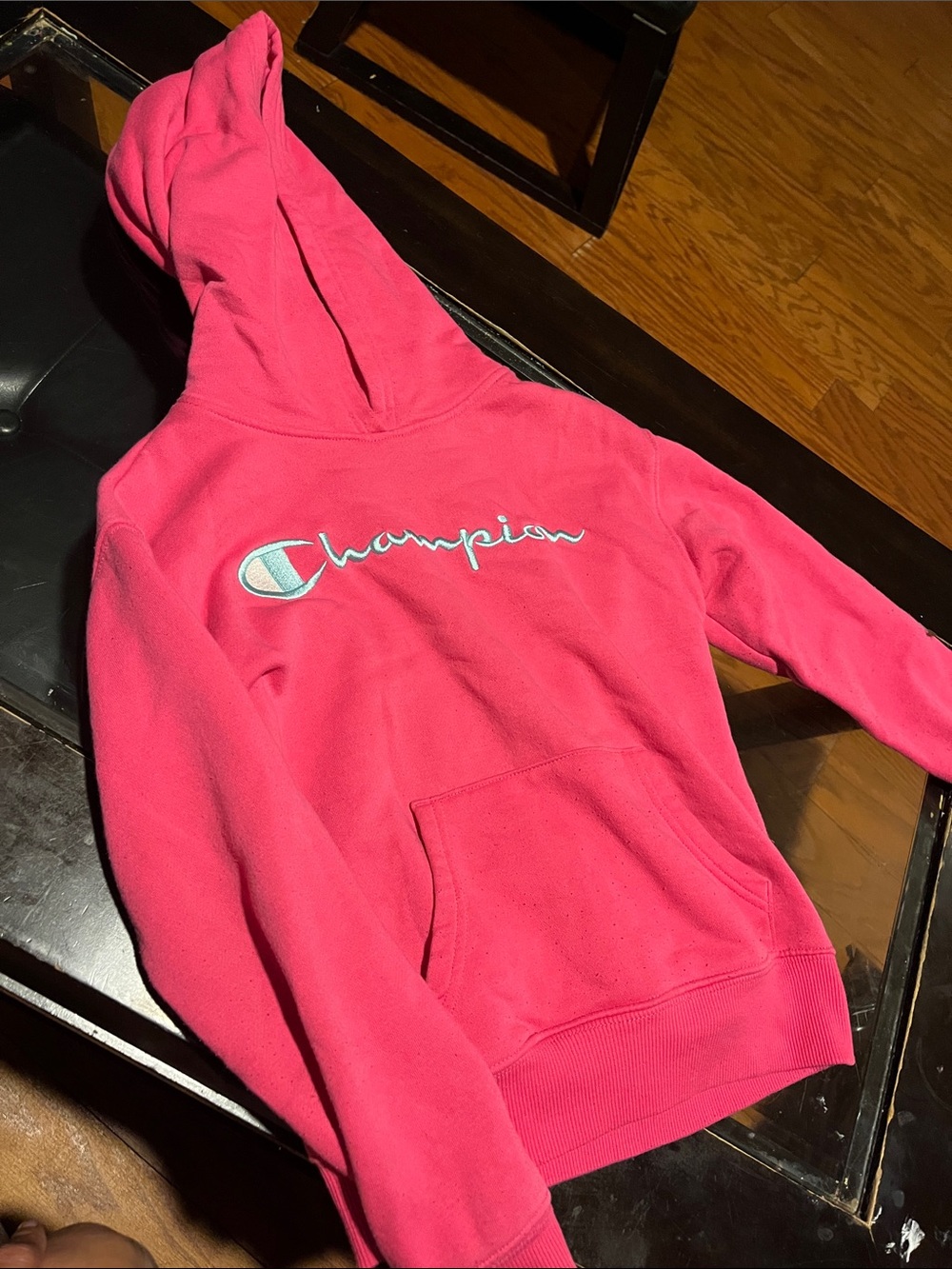 Champion Kids Pink Pullover Hoodie with Script Logo